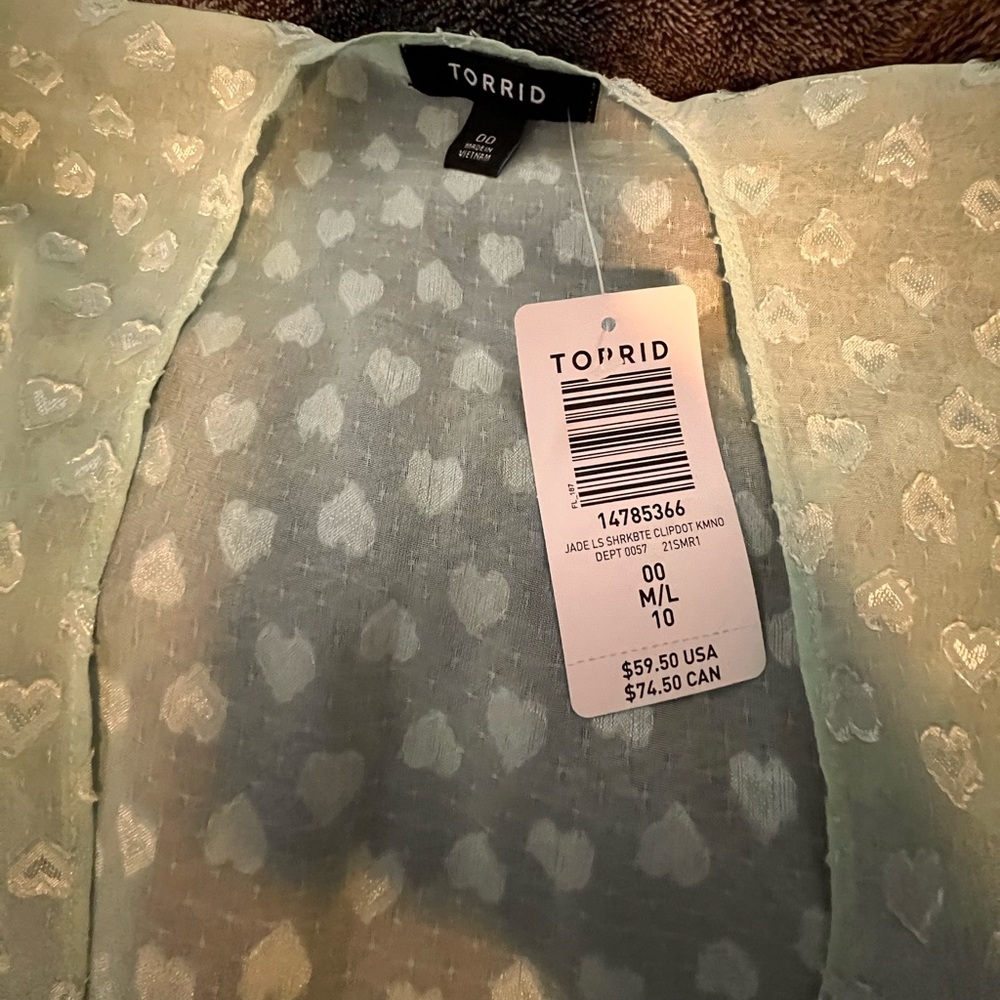Torrid Blue/green kimono with hearts 😍 NWT